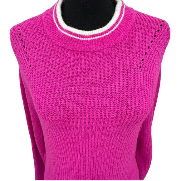 John + Jenn Hot Pink Varsity Pullover‎ Crewneck Sweater Medium - Picture 3 of 5